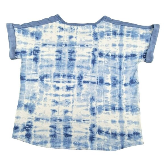 Lucky Brand Womens Knit Top Tie Dyed in Blues and White size Large  JH1058 - Picture 2 of 3